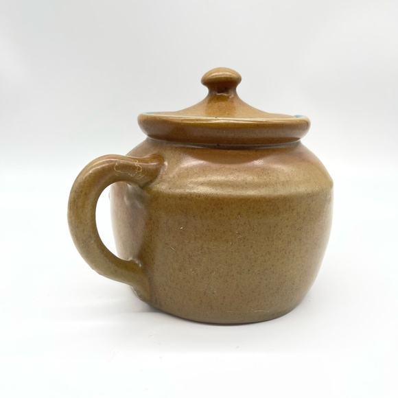 Vintage Chatham Pottery Covered Pitcher Teapot Eagle Relief Brown Turquoise 6” - Picture 3 of 12